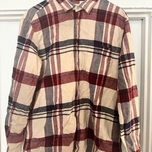 Men's Beige, Blue, and Red Plaid Flannel